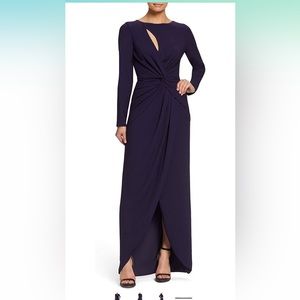 Dress the population womens Naomi long sleeve jersey knit twist maxi gown dress